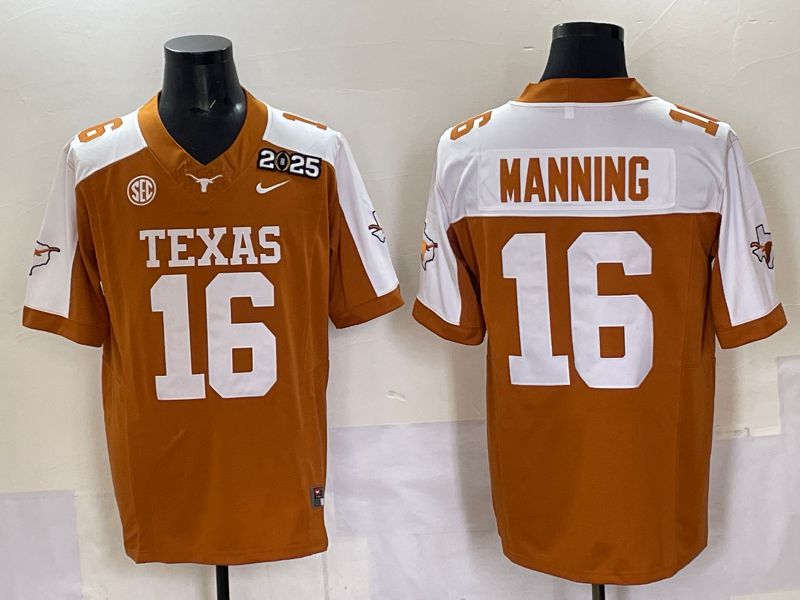 Men 2025 Texas Longhorns #16 Manning Orange Nike NCAA Jersey style 01->ncaa teams->NCAA Jersey